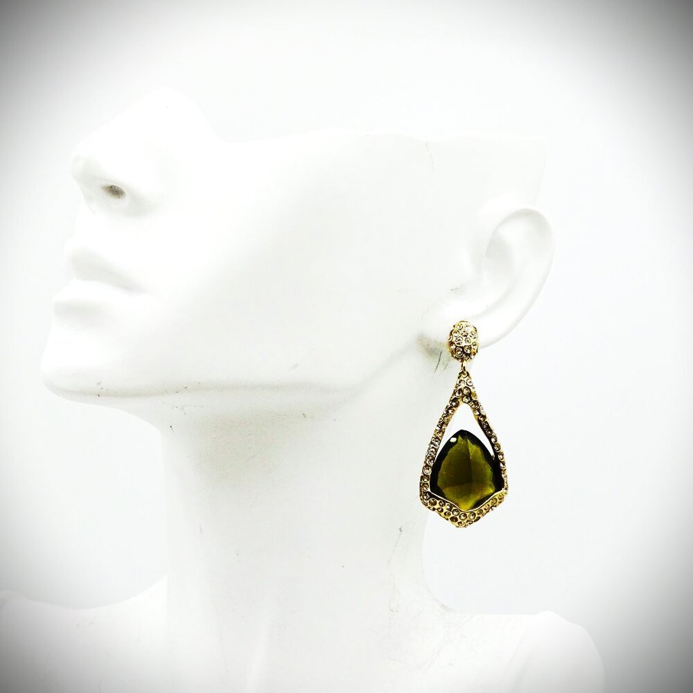 ALEXIS BITTAR Yellow Gold Plated Faceted Brown & Clear CZ Pave Dangle Earrings - Picture 8 of 8